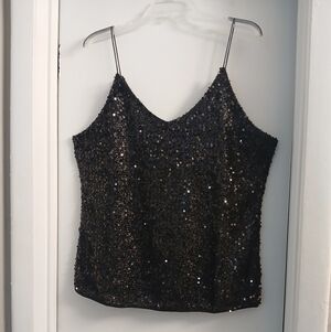 New! Elegant Black Sequin V Neck Camisole 1X NWOT